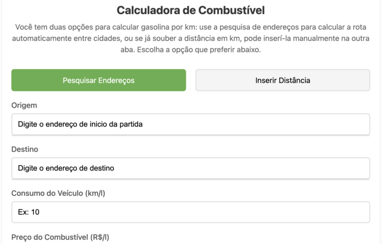 Calculadora de consumo Combustível