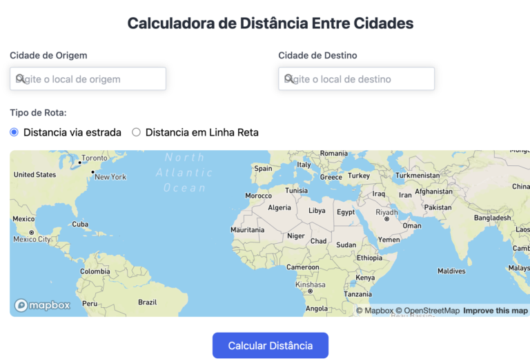 Descubra como calcular distâncias precisas entre cidades do mundo todo, com rotas reais e tempos estimados de viagem. Ferramenta gratuita para planejar viagens e calcular distâncias por estrada ou linha reta.