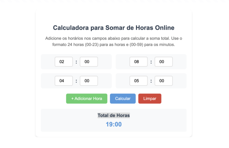 Calculadora para Somar de Horas Online