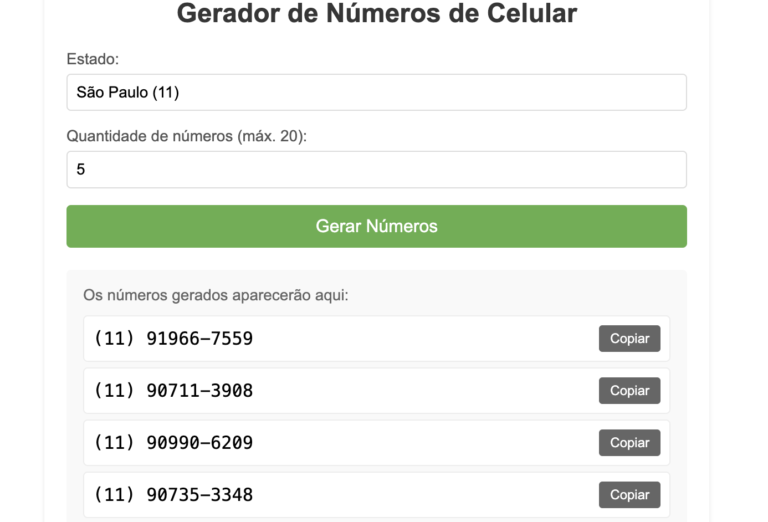 Gerador de Números de Telefone