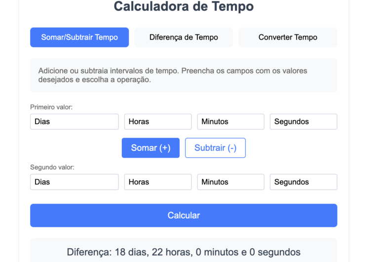 Como usar a nossa Calculadora para calcular o Tempo